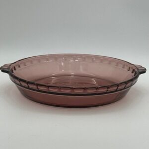 Pyrex Fireside Cranberry Glass Pie Plate 9.5 Inch Scalloped Rim Vintage 209
